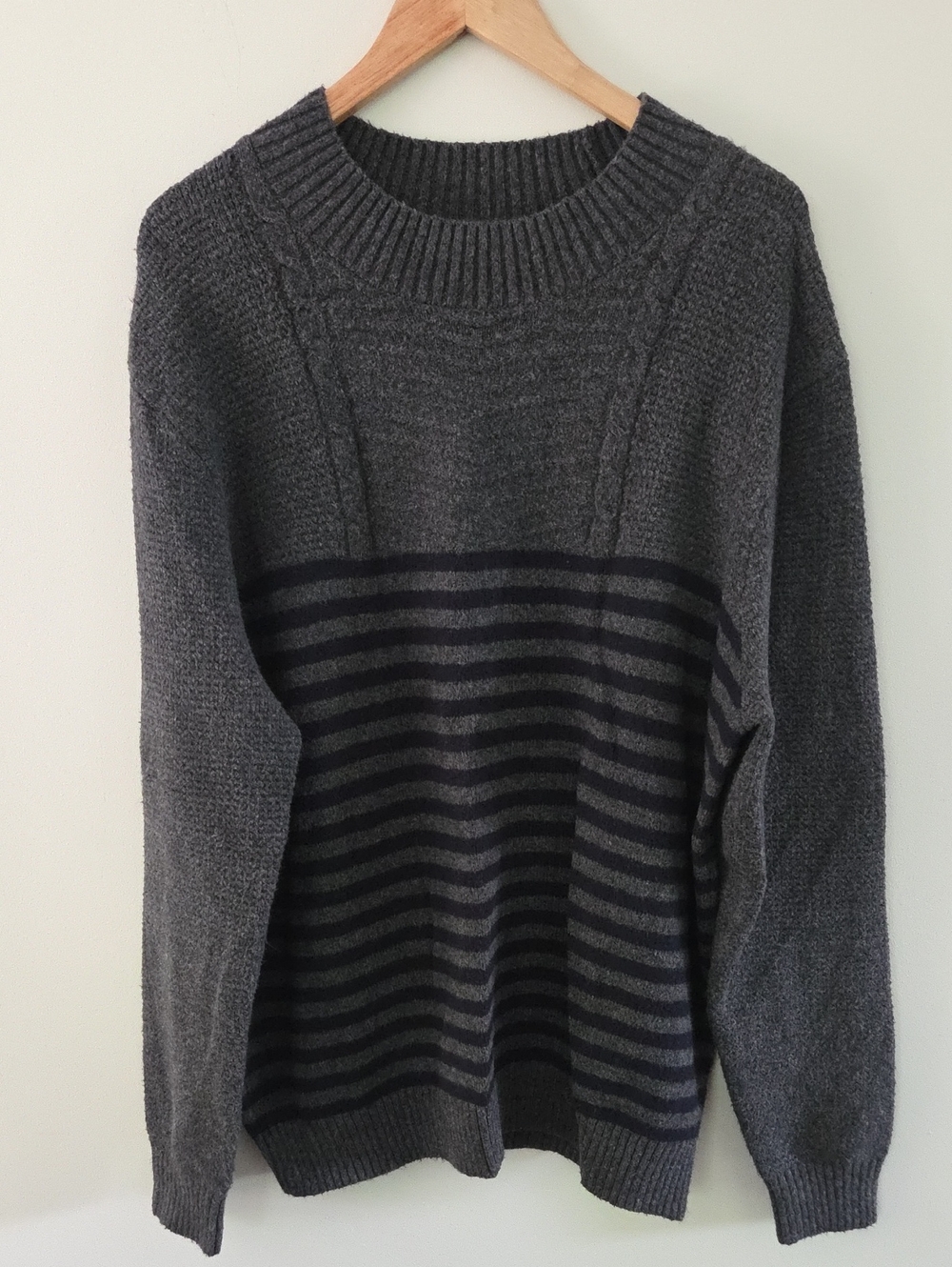 St. John's Bay Men's Charcoal And Dark Navy Striped Knit Crewneck Sweater
